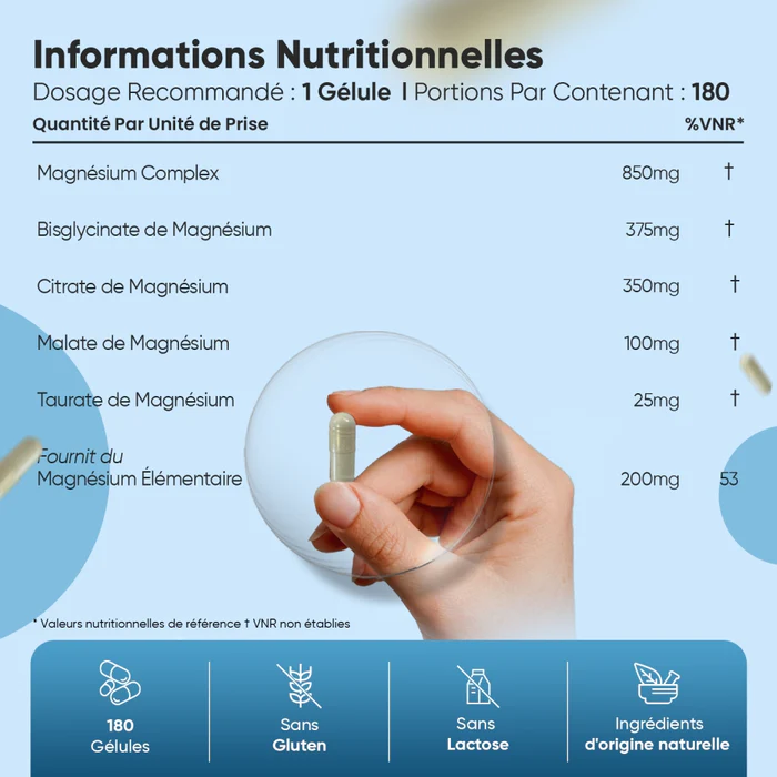 Vue arrière du flacon de Magnésium Complex WeightWorld avec les informations nutritionnelles