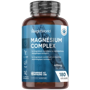 Magnésium Complex 4 en 1 480mg WeightWorld 180 Gélules Vegan Fatigue Énergie