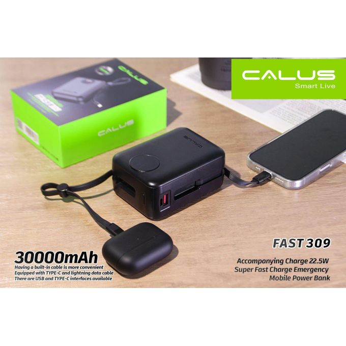 Power Bank Calus Fast309 30000mAh 22.5W Câbles Intégrés USB-C Lightning LED – Image 4