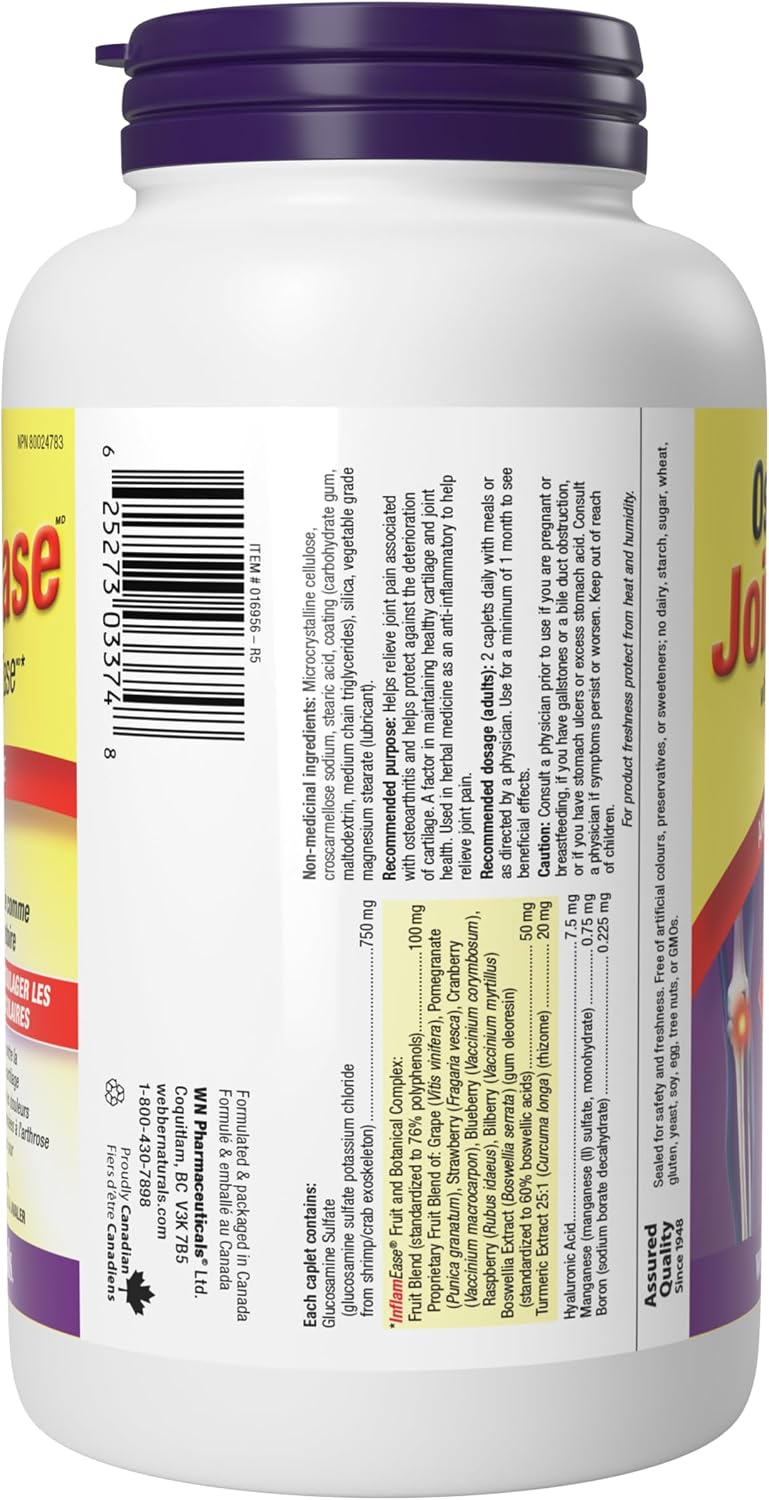 Webber Naturals Osteo Joint Ease Glucosamine InflamEase 120 Comprimés – Image 4