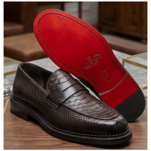 Loafer Python Texturé Semelle Rouge Pointure 46 Marron