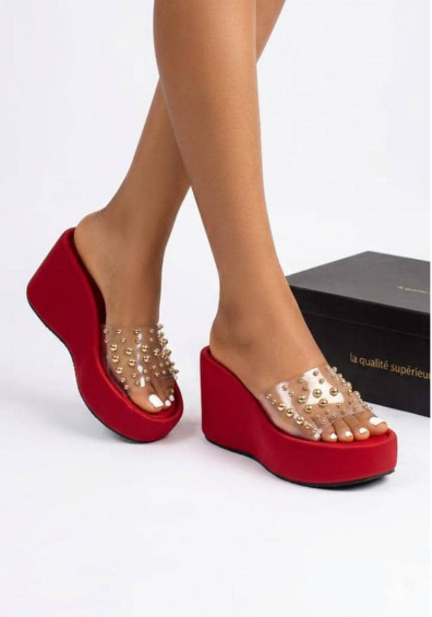 Mule Compensée Transparente Clou vue de dessus, montrant les trois coloris disponibles