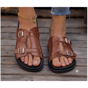Sandales Double Boucle Dorée Marron Argenté 37-42