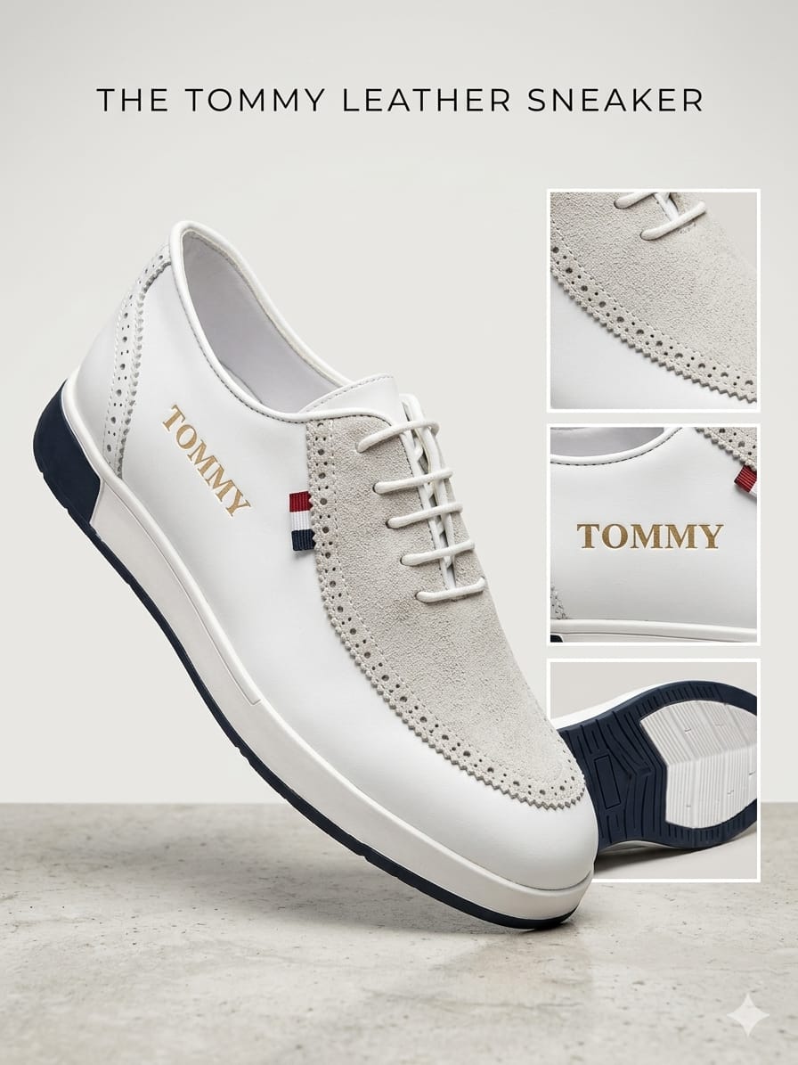 Tommy Leather Sneaker en cuir blanc vue de face