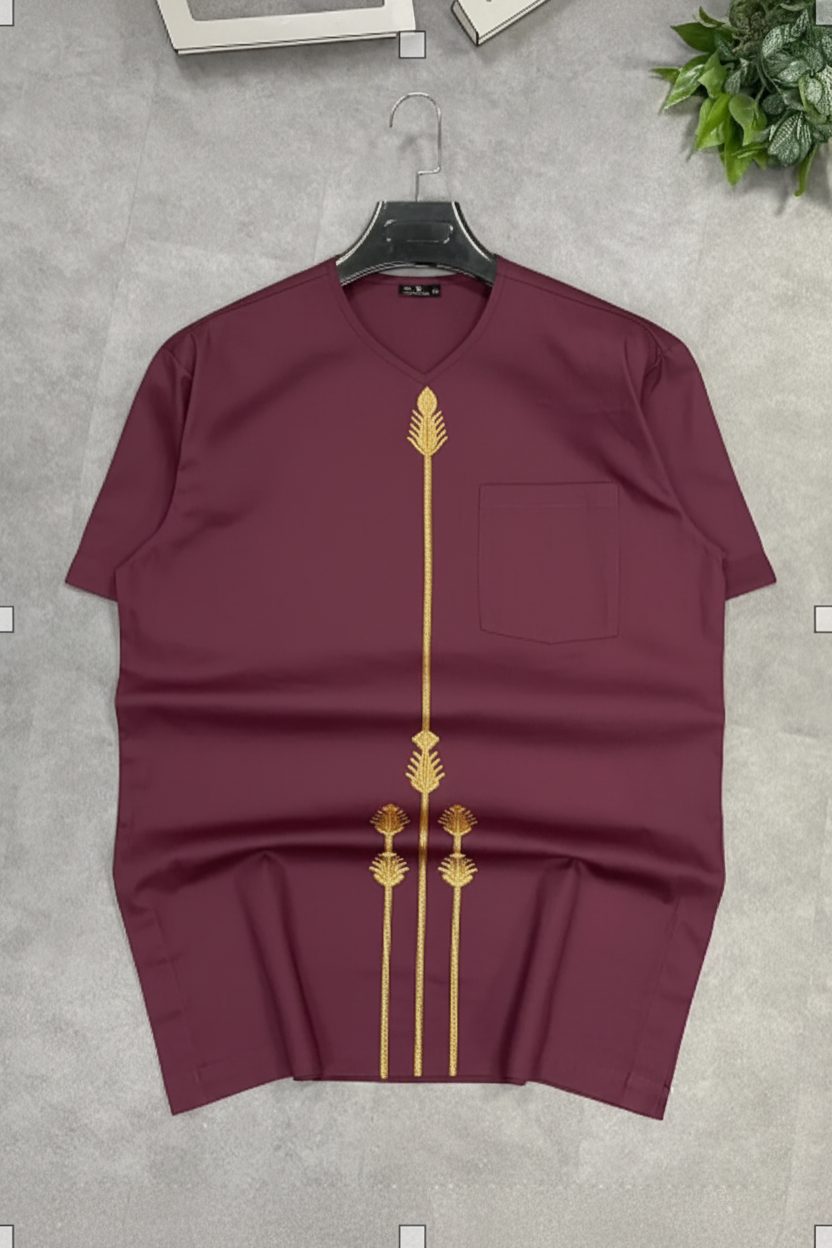 Chemise Afritudes Bordeau Broderie Dorée Premium 100% Coton – Image 2