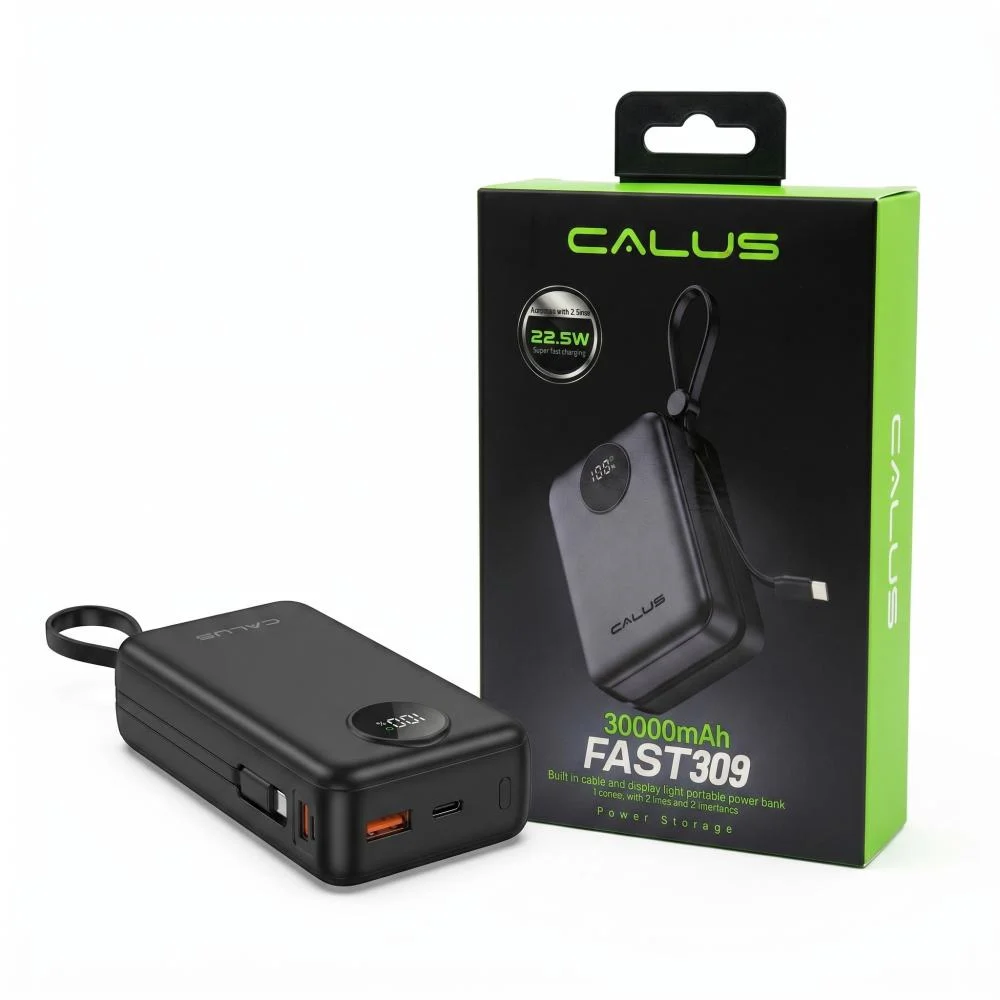 Power Bank Calus Fast309 30000mAh 22.5W Câbles Intégrés USB-C Lightning LED – Image 3