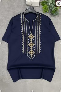 Chemise Afritudes Navy Broderie Dorée Premium 100% Coton