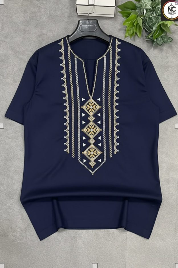Chemise Afritudes Navy Broderie Dorée Premium 100% Coton