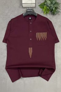 Chemise Afritudes Bordeau Broderie Dorée Premium 100% Coton