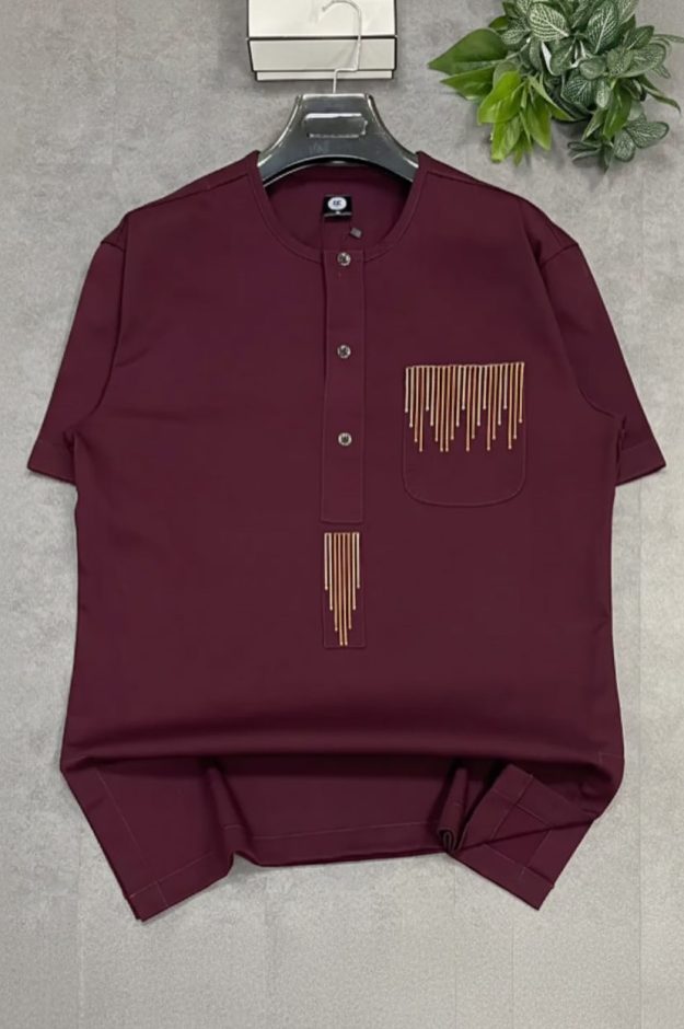 Chemise Afritudes Bordeau Broderie Dorée Premium 100% Coton