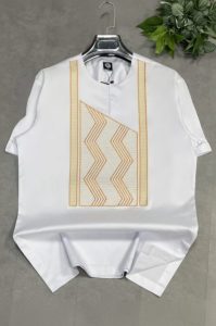 Chemise Afritudes Blanche Broderie Dorée Premium 100% Coton
