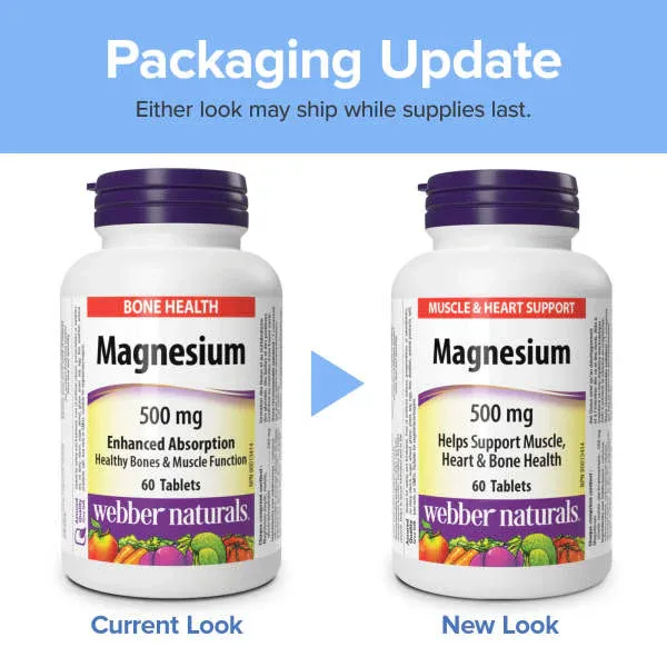 Magnésium 500mg Webber Naturals Absorption Améliorée Os Muscles 60 Comprimés – Image 2