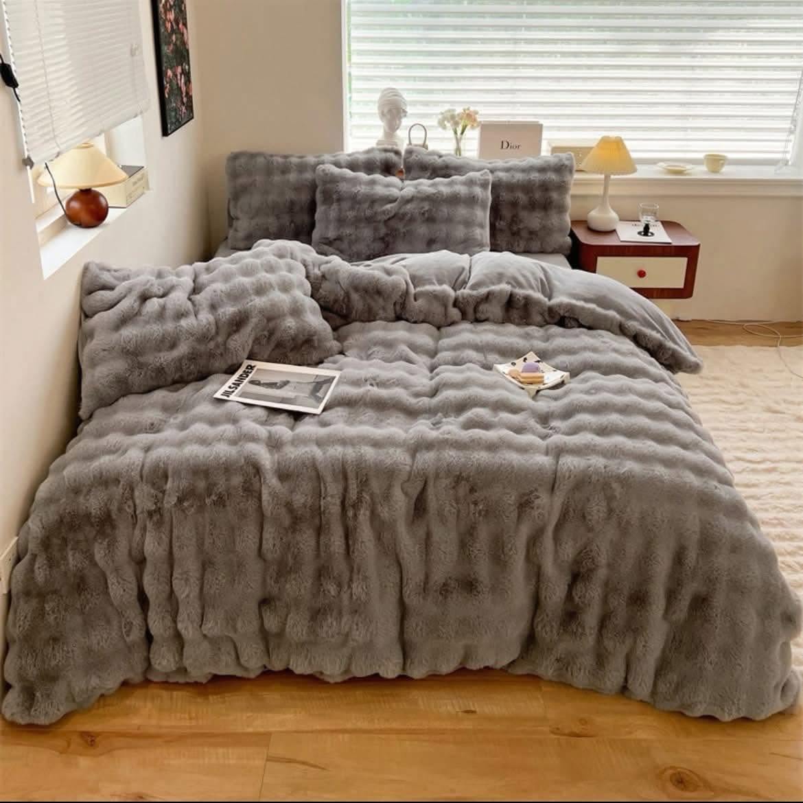 Ensemble Couette Velours 3 Places Complet Drap Housse 4 Taies – Image 2
