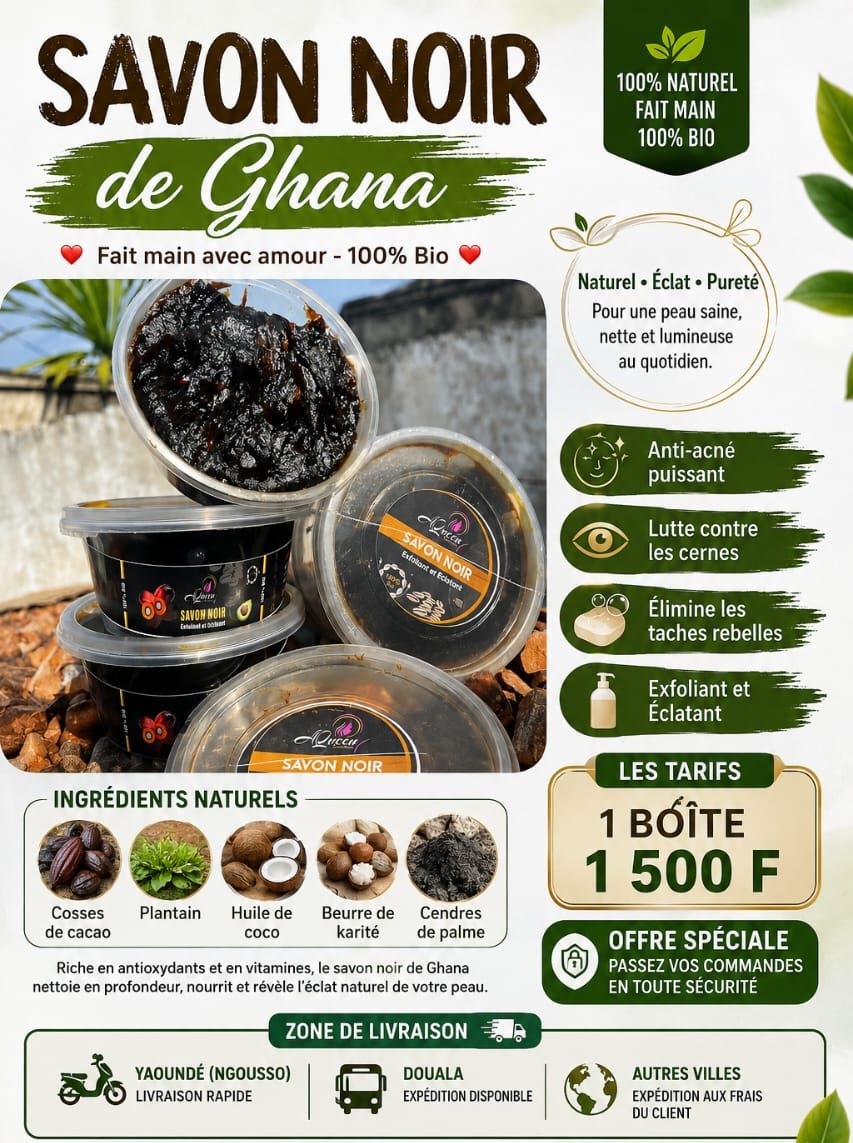Savon Noir Ghana 100% Naturel Anti-Acné Anti-Tache Teint Éclatant