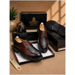 Derby Crockett Jones Bicolore Noir Bordeaux Semelle Crantée 40-46