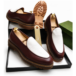 Mocassin Spectator Bicolore Cuir Grainé Marron et Crème