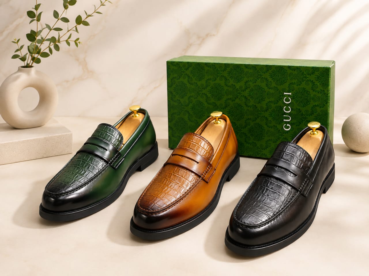 Détail du cuir et des finitions des sneakers Gucci