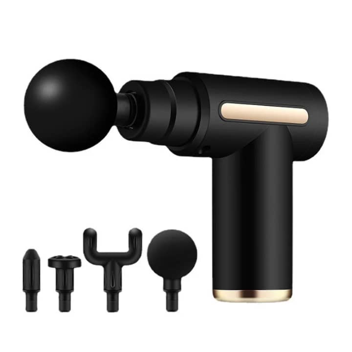 Pistolet de Massage Mini Percussion Noir Or 4 Têtes