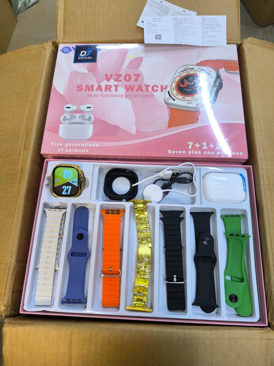 Montre connectée VZ07 avec écouteurs Bluetooth et bracelets colorés