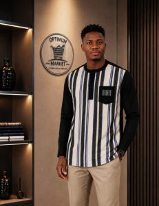 Chemise Africaine Homme Rayures Verticales Coupe Moderne