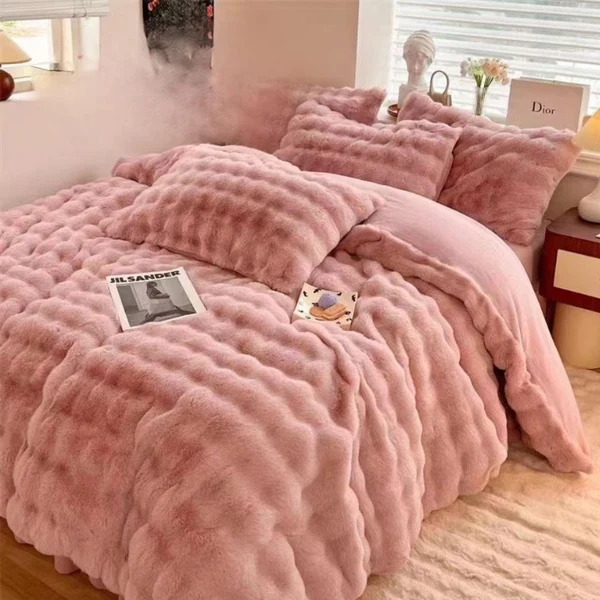 Ensemble Couette Velours 3 Places Complet Drap Housse 4 Taies – Image 4