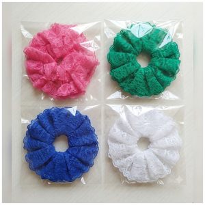 Chouchou Cheveux Froncé Bord Festonné Dentelle Élastique