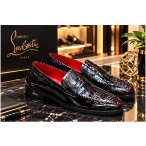 Louboutin Mocassins Homme Noirs Vernis Effet Croco Semelle Rouge 40-46