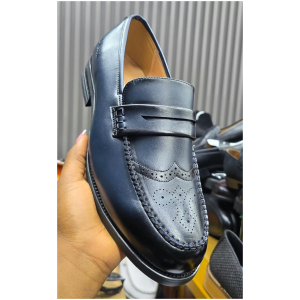 JM Weston Mocassins Homme Cuir Noir et MarronPerforé Penny Loafer 40-46