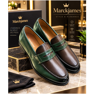 Marc James Mocassins Homme Bicolores Vert Marron Penny Loafer 39-46