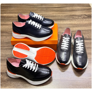 Santoni Original Baskets Cuir Noir Lacets Blancs Semelle Orange 40-46