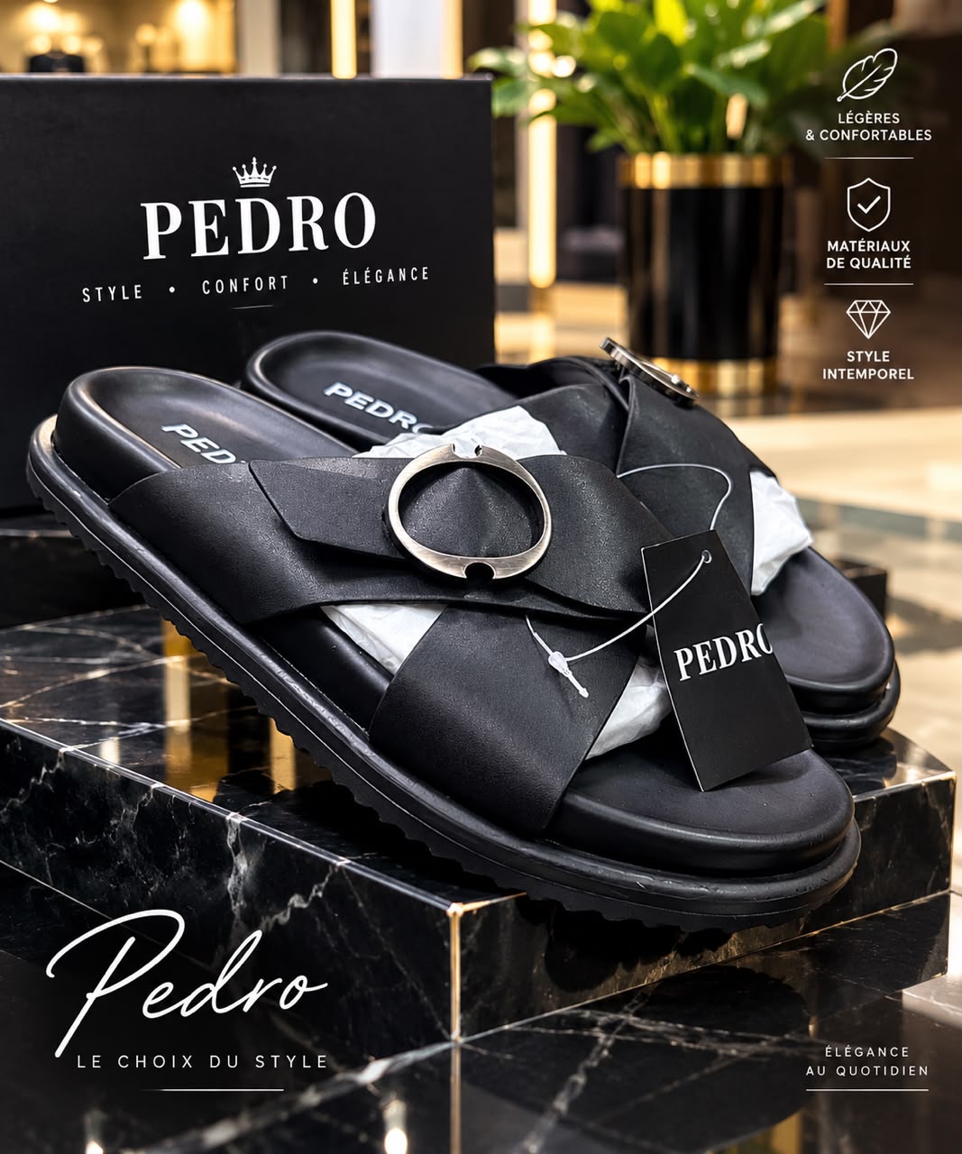Sandales Pedro homme portées avec une tenue d'été décontractée