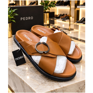 Sandales Croisées Cuir Marron Pedro Homme Boucle Métallique 40-46