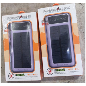 Power Bank Solaire 30000mAh Violet Câbles Intégrés Écran LED