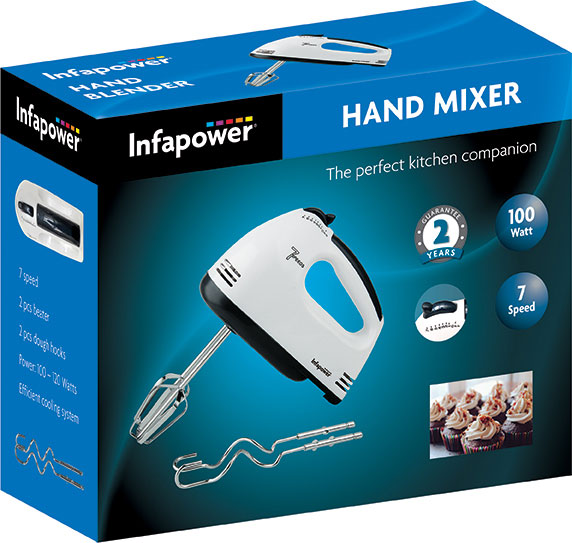 Batteur à Main Infapower X101 100W 7 Vitesses Fouets Crochets